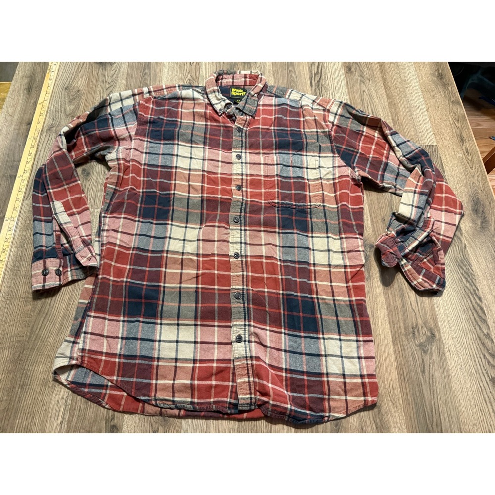 Work n Sport Flannel Shirt Mens XLT Red Plaid Tall Long Sleeve Cotton Used